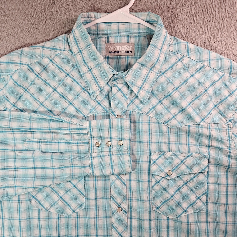 VTG‎ Wrangler Wrancher Cowboy Shirts Men XL Pearl Snap Long Sleeve Plaid